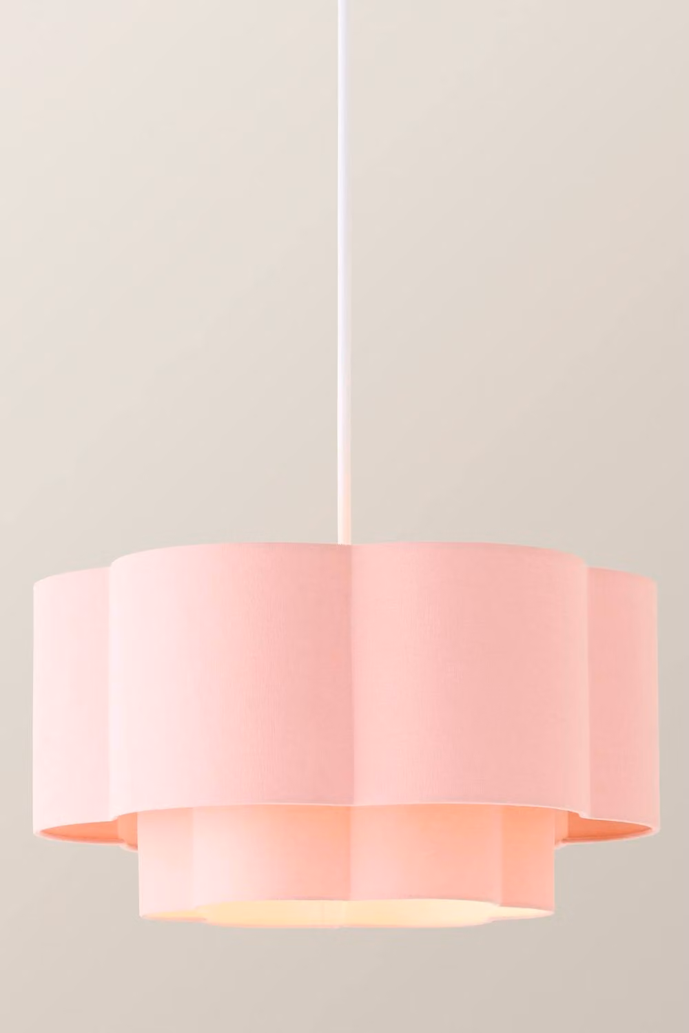 ValueLights Nora 2 Tier Linen Scallop Easy Fit Pendant Ceiling Lamp Shade with Bulb in Baby Pink – 2
