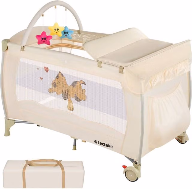 tectake Large Travel Cot for Dogs in Beige