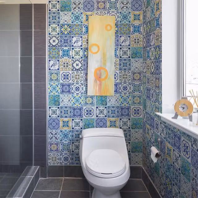 Walplus Blue Wall Tile Stickers, 12 Pack, 20 x 20 cm