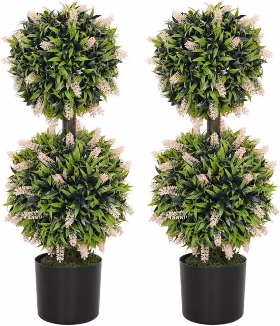 Dyzi Pink Artificial Round Topiary Ball Tree Set, Potted for Indoor or Outdoor Use, Height: 70 cm