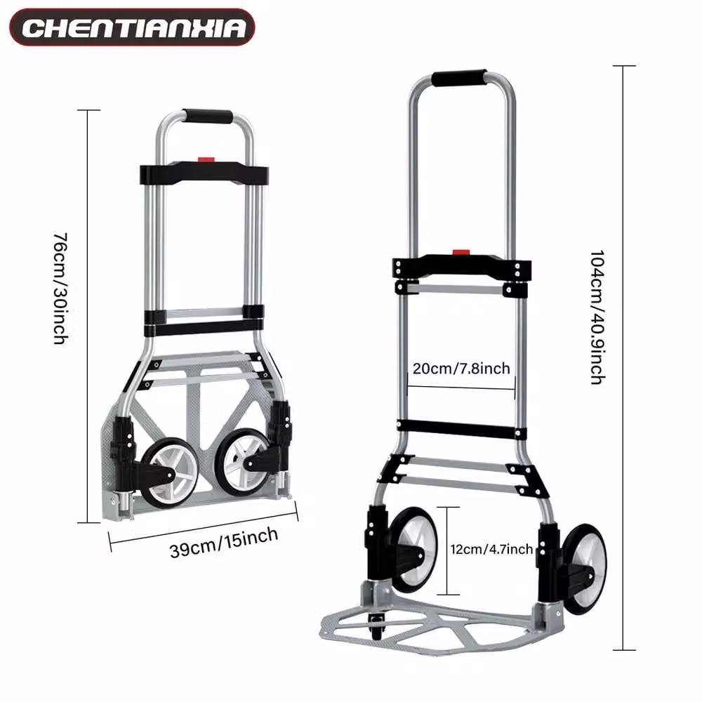 VOGREX Heavy Duty Folding Aluminium Hand Truck Trolley, 100kg Capacity, Silver and Multicolour – 1