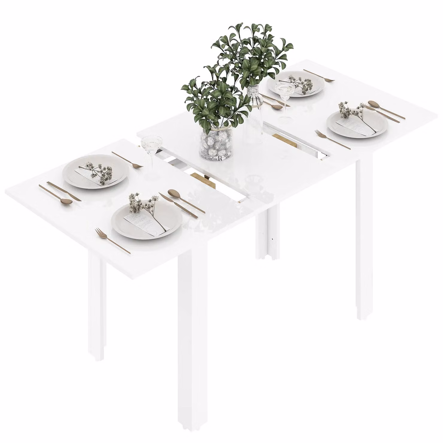 HOMCOM Extendable Rectangular Dining Table in High Gloss White, Seats 4-6 People – 2