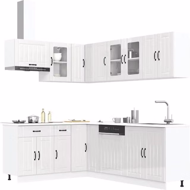 Berkfield Home Lucca 11 Piece Gloss White Modern Kitchen Cabinet Set