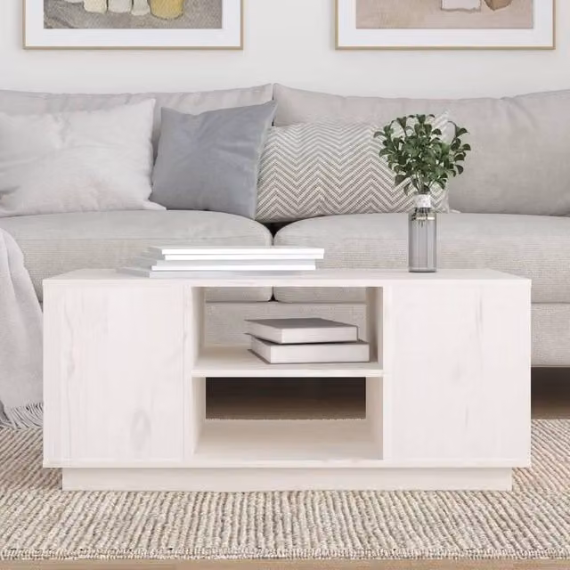 Berkfield Home Beautiful Coffee Table in White Solid Wood Pine, W/D/H: 90 x 49 x 40.5 cm