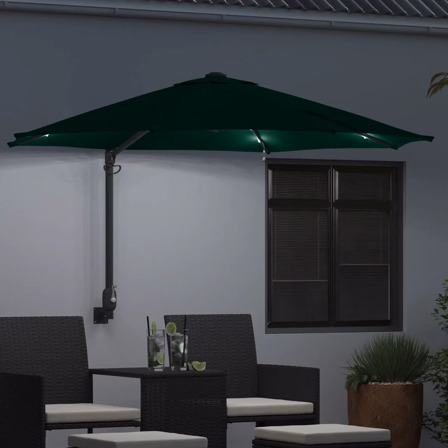 Berkfield Home Wall-mounted Garden Parasol with LEDs, Green, Diameter: 248 cm – 3