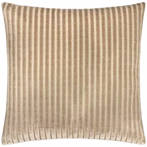 Paoletti Savoy Stripe Velvet Cushion in Beige and Brown, W/D/H: 50 x 50 x 50 cm