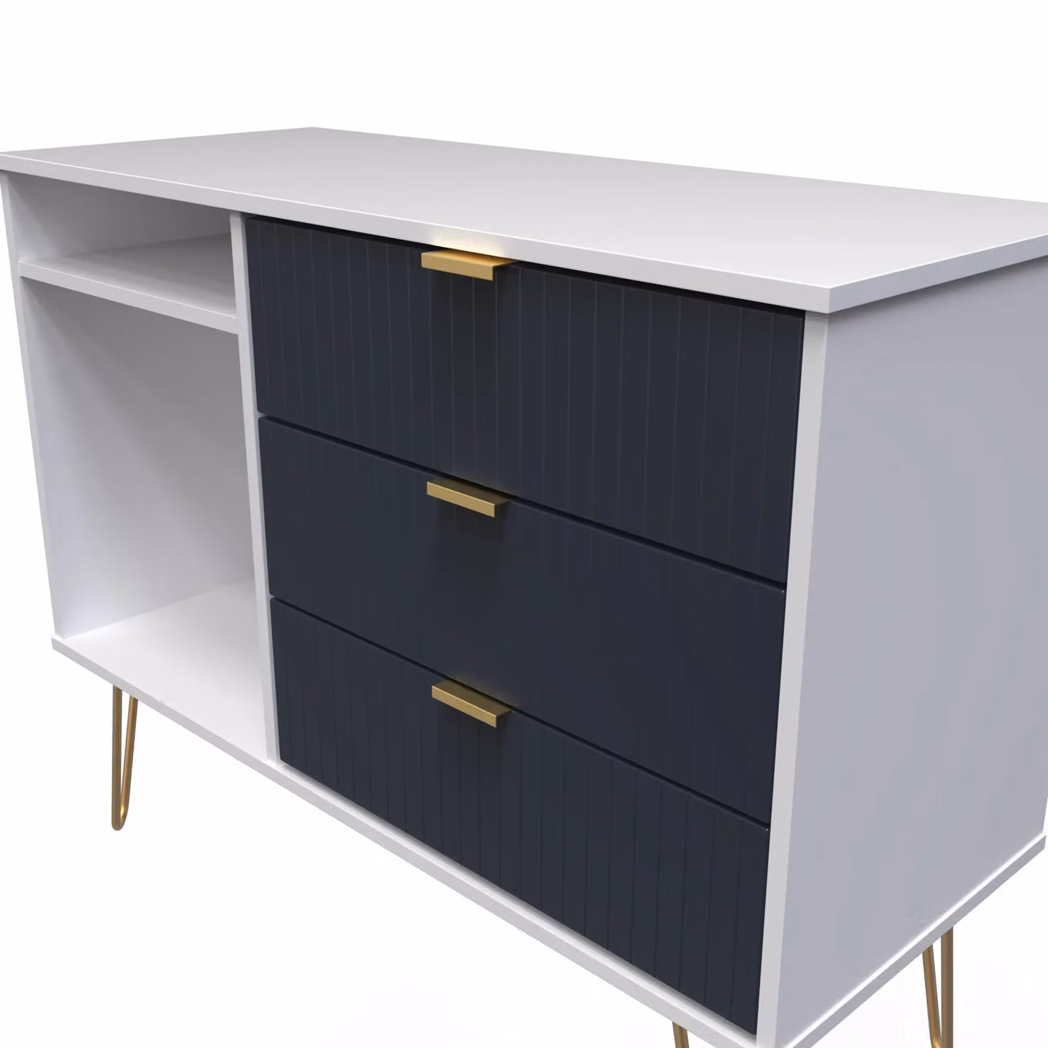 2 U Bexley 3 Drawer TV Unit in Dark Blue and Gold with Geometric Metal Details – 4