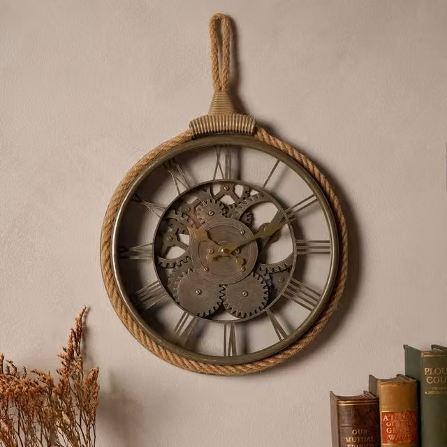 HOMETIME Cogs & Rope Industrial Analog Wall Clock, Multicolour, Diameter: 30 cm