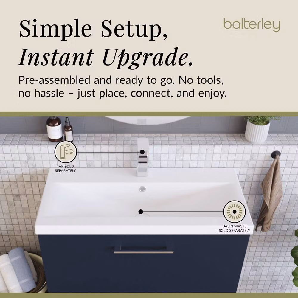 Balterley Contemporary Floor Standing 2 Soft-Close Drawer Bathroom Vanity Unit with Mid-Edge Ceramic Basin, Midnight Blue, W: 80 cm, D: 39 cm, H: 84 cm – 4