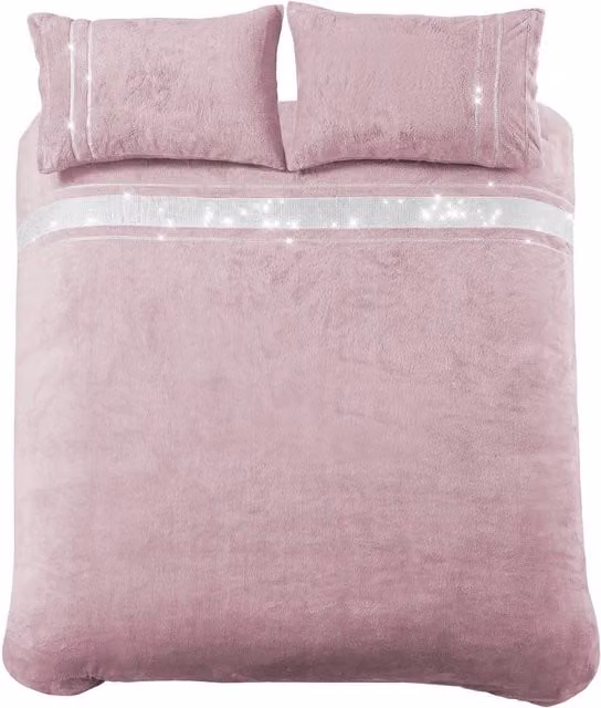 NewEdgeBlinds Pink Teddy Fleece Plain Duvet Set, W/D/H: 90 x 190 cm