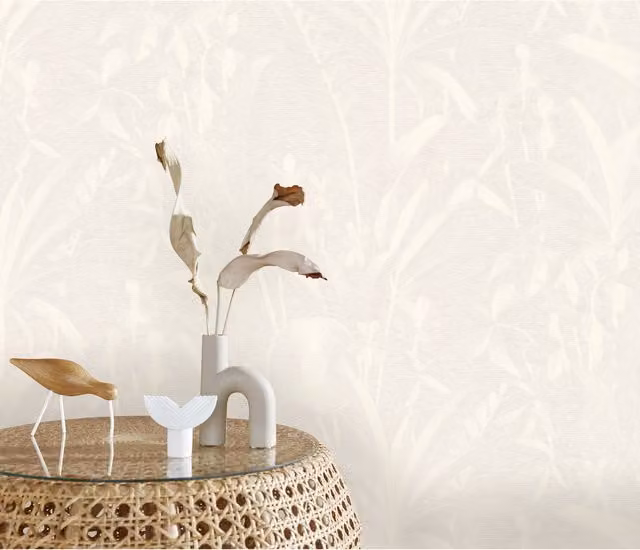 Elle Decoration Floral Echo Embossed Botanical Vinyl Wallpaper in Cream and Beige