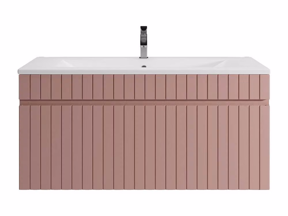 Vente-unique Wall-Mounted Ribbed Bathroom Unit with Inset Basin, Pink, W: 100 cm, D: 46 cm, H: 46 cm – 2