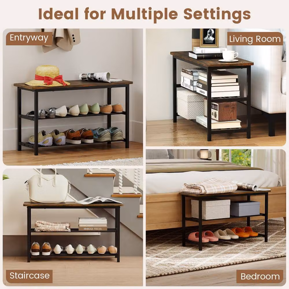 Costway 3-Tier Shoe Storage Bench and Freestanding Boot Organiser in Brown – 6