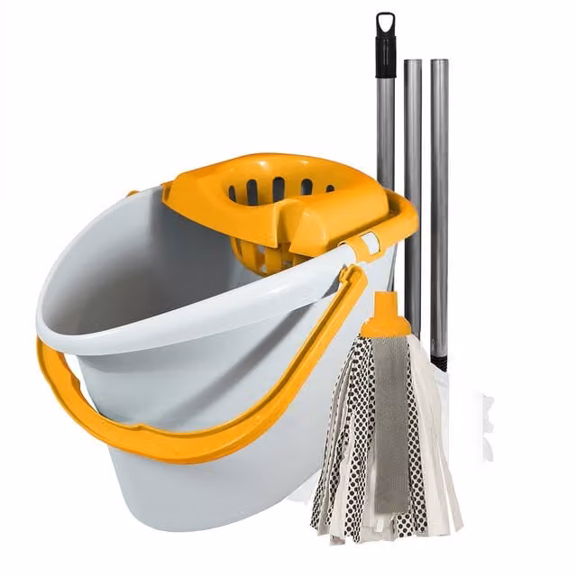 Charles Bentley Microfibre Mop and Bucket Set with Wringer, Grey