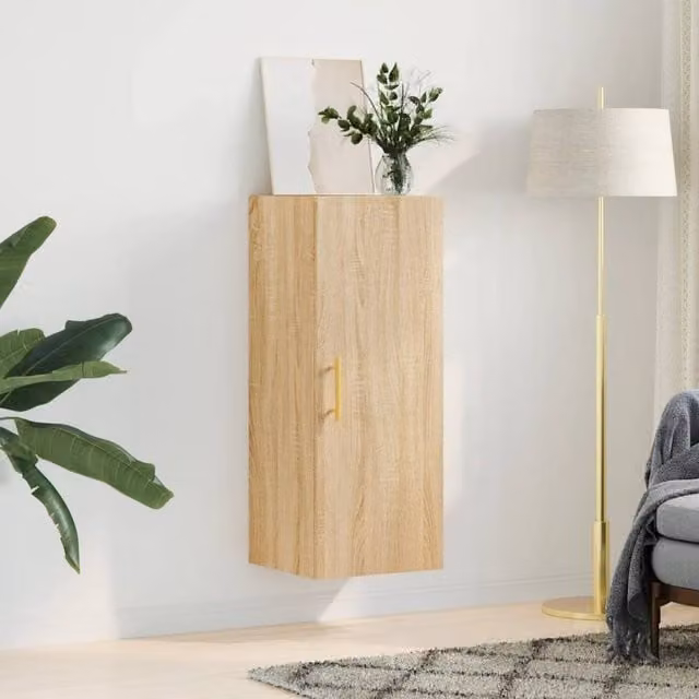 Berkfield Home Wall Mounted Sonoma Oak Cabinet in Light Brown, W/D/H: 34.5 x 34 x 90 cm – 1