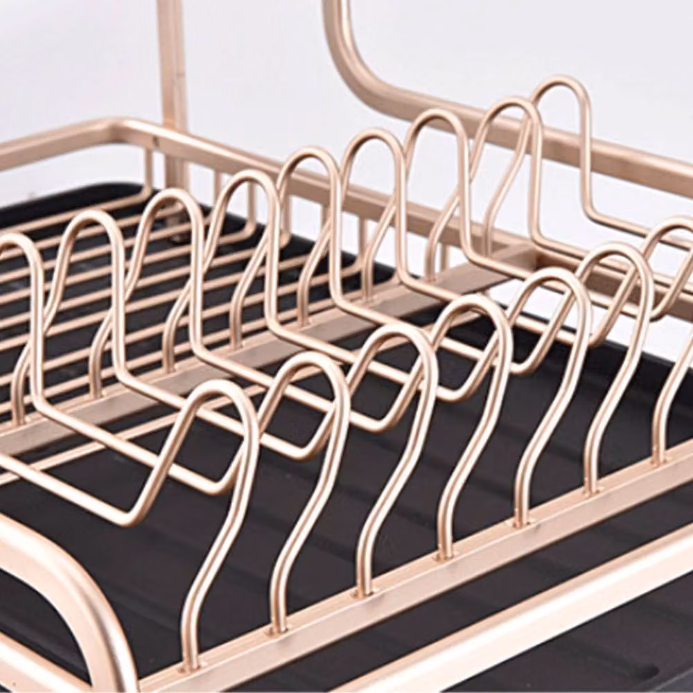 Garden Sanctuary 2 Tier Dish Drying Rack with Drip Tray and Cutlery Holder in Rose Gold – 5