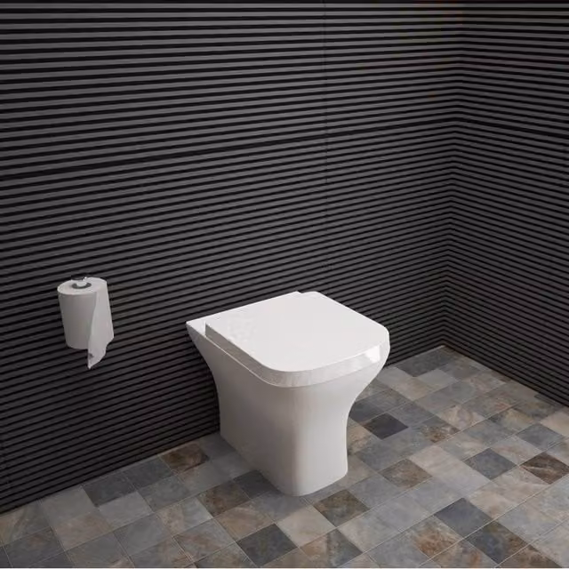 FLAVORA White Ceramic Square Back to Wall Toilet Pan with Soft Close Seat