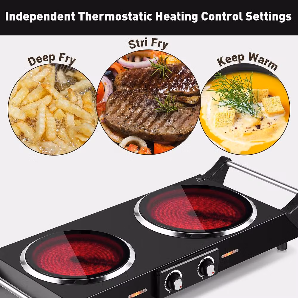 Cusimax Portable Dual Ceramic Hot Plate with Handle, Black – 7