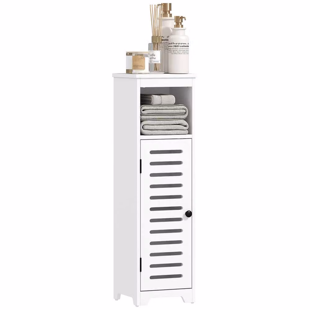 HOMCOM Modern Freestanding White Bathroom Floor Cabinet with Adjustable Internal Shelves and Hinged Doors – 2