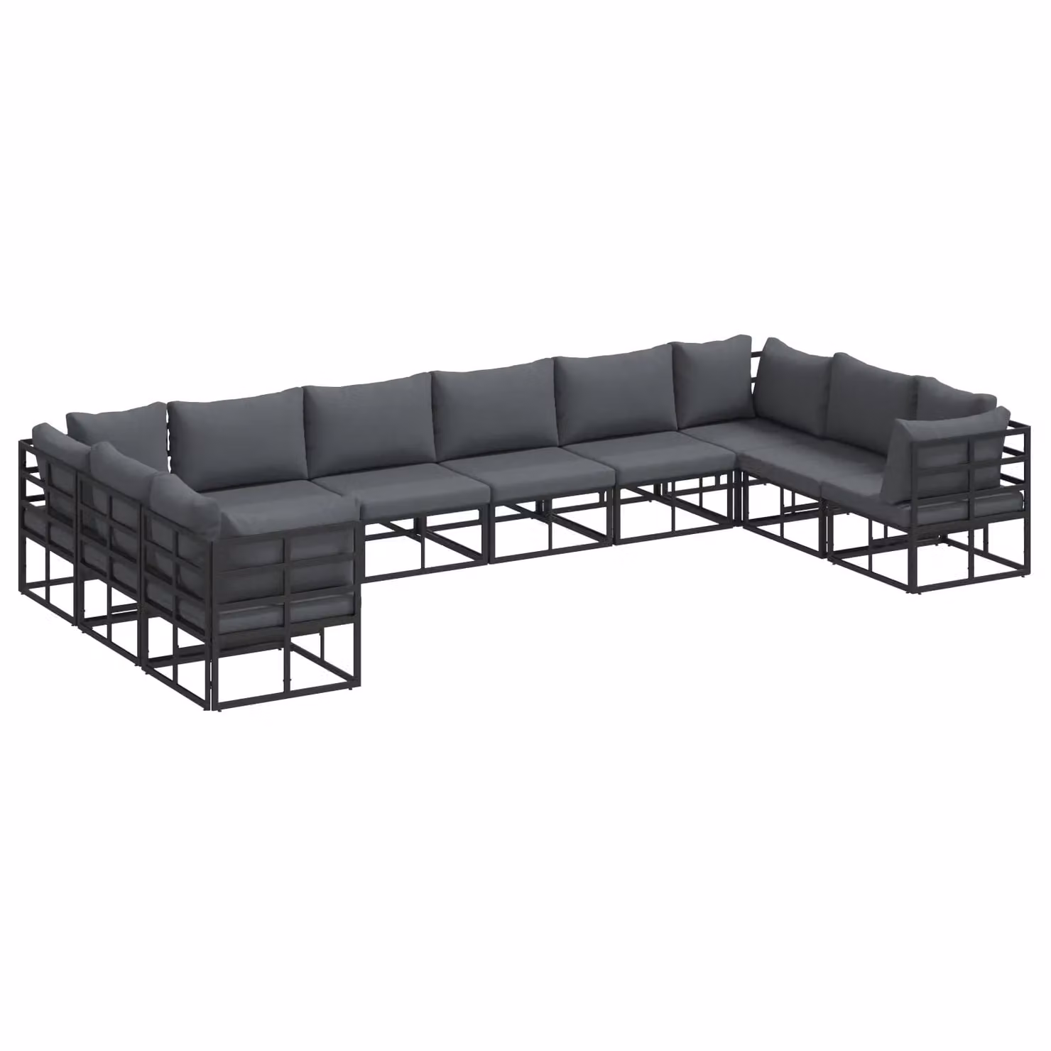 Berkfield Home 10 Piece U-Shape Garden Sofa Set with Weather Resistant Cushions and Scatter Pillows in Black Powder Coated Aluminium – 2