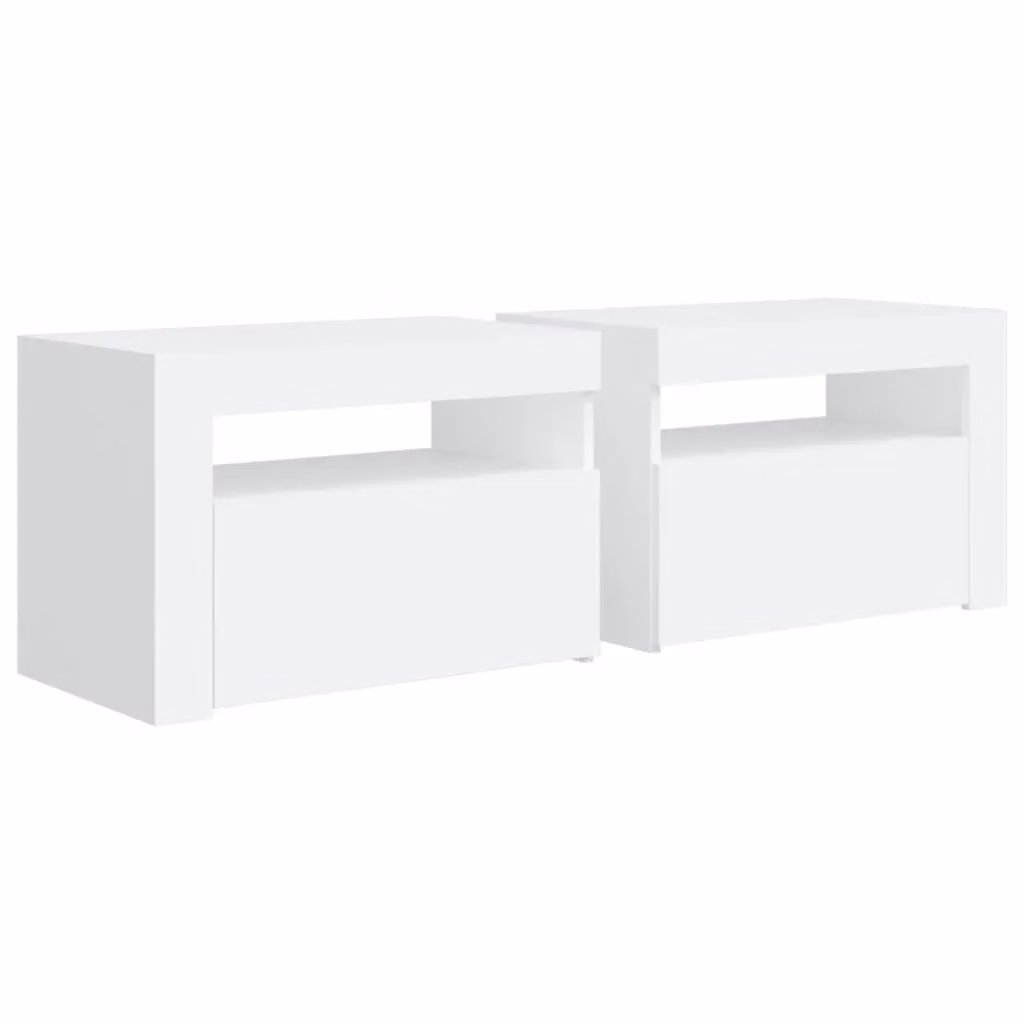 Berkfield Home Set of 2 Modern White Bedside Cabinets with Integrated LED Lighting W/D/H: 60 x 35 x 40 cm – 2