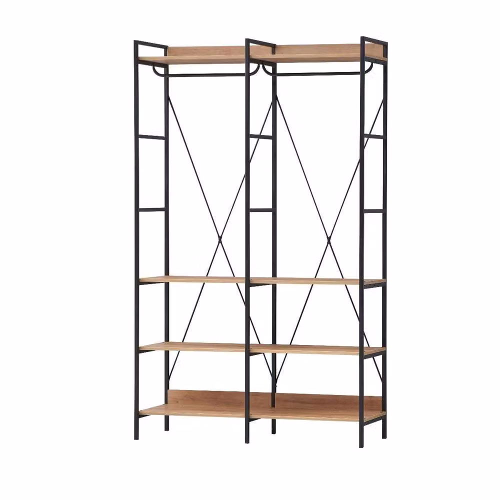 Timber Art Design Industrial Open Wardrobe in Oak and Black, H 200 x W 118 x D 40 cm – 5