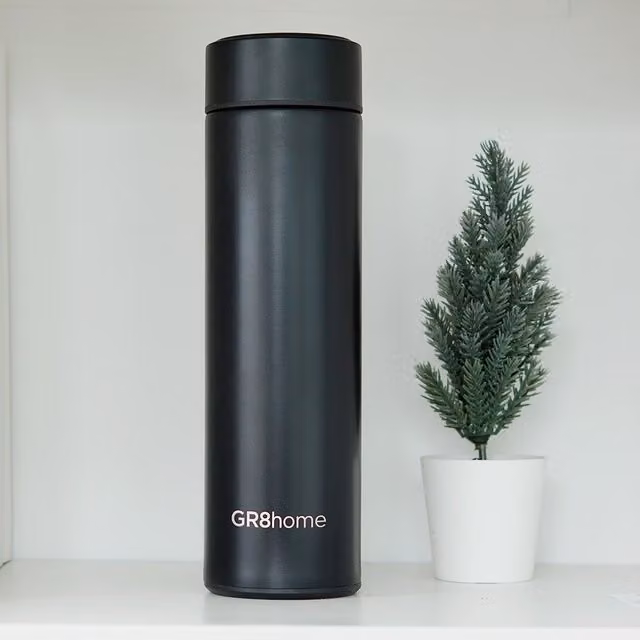 Gr8 Home Black Vacuum Flask Water Bottle with Temperature Display, 500ml