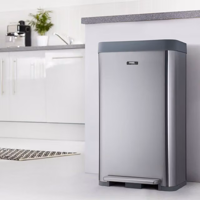 Cooks Professional 65L Single Compartment Recycle Pedal Bin with Soft Close, Silver