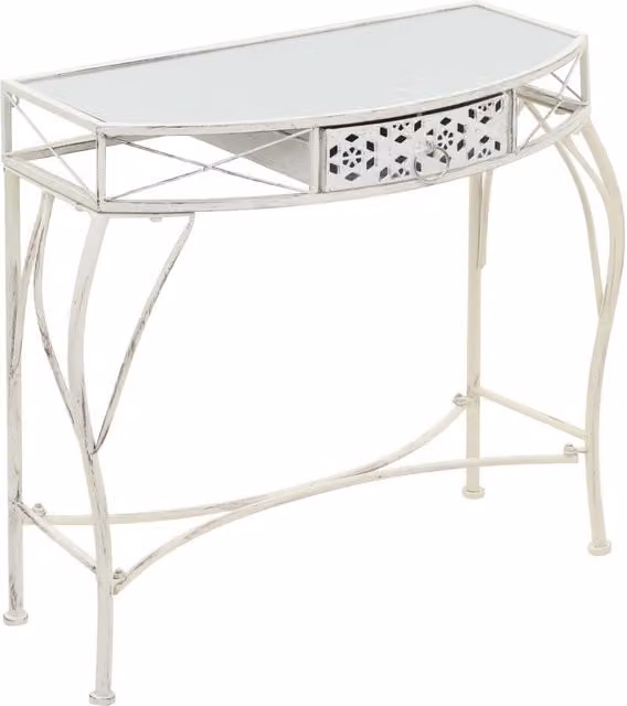 Berkfield Home French Style Metal and Glass Side Table, White, W/D/H: 82 x 39 x 76 cm