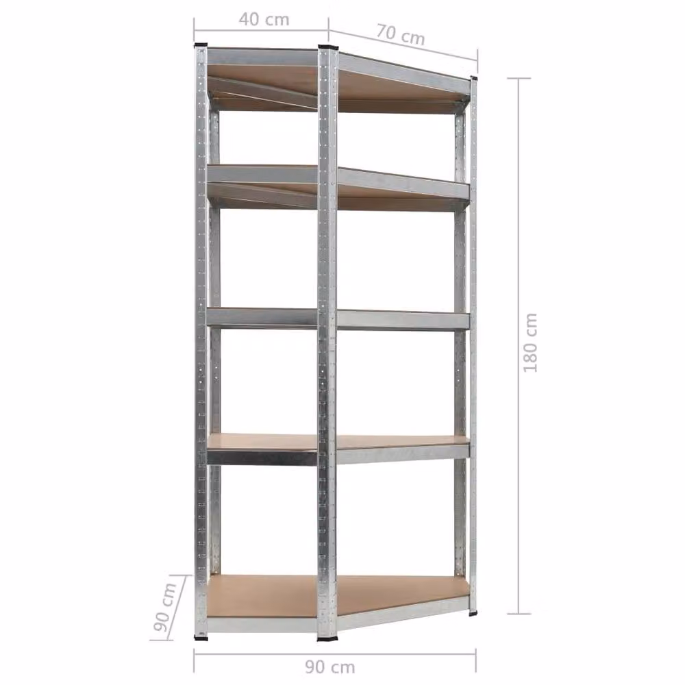 Berkfield Home Silver Storage Shelf with Adjustable Shelves, Steel and MDF, W/D/H: 90 x 90 x 180 cm – 6