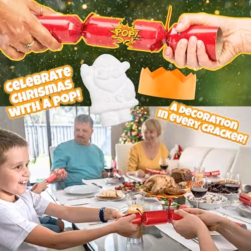 KreativeKraft Luxury Christmas Crackers Pack of 6 with Paint Your Own Tree Decorations in Red and Multicolour – 3