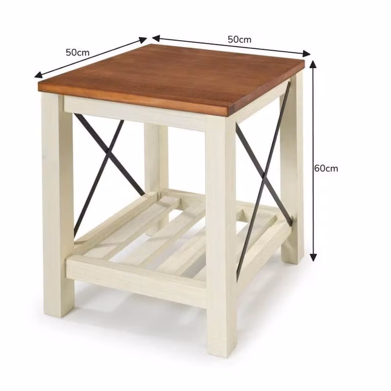 FORGEVIO Cottage Lamp Table in White Painted Rustic Pine Wood, W/D/H: 60 x 50 x 0 cm