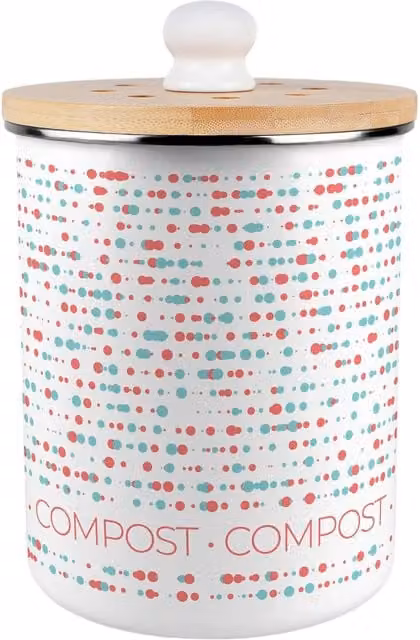 Purely Home Retro Dots Metal Compost Caddy with Flip Lid, 2L, Multicolour