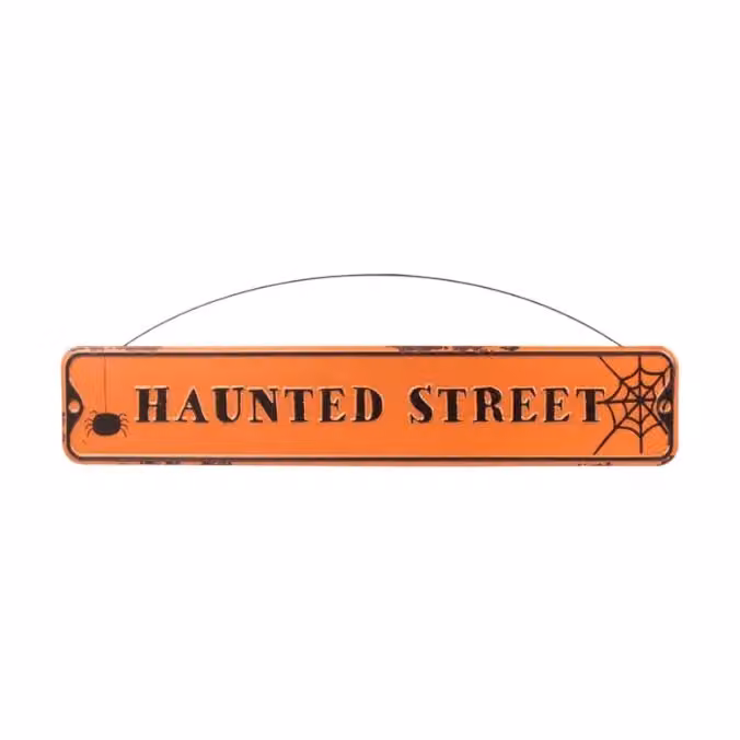 Garden Greatness Haunted Halloween Hanging Metal Street Sign in Orange – 2