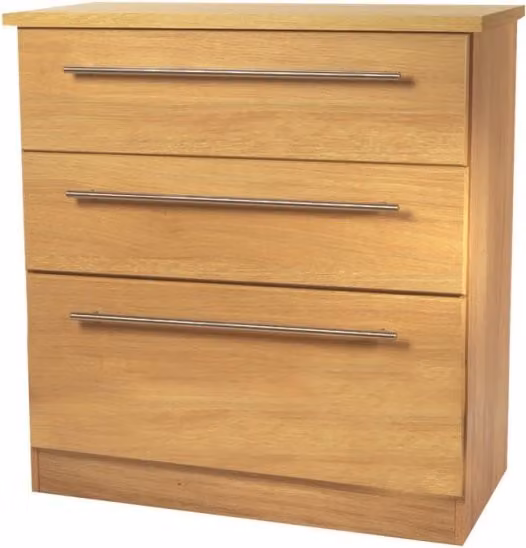 Welcome Furniture Sherwood 3 Drawer Deep Low Chest of Drawers in Brown