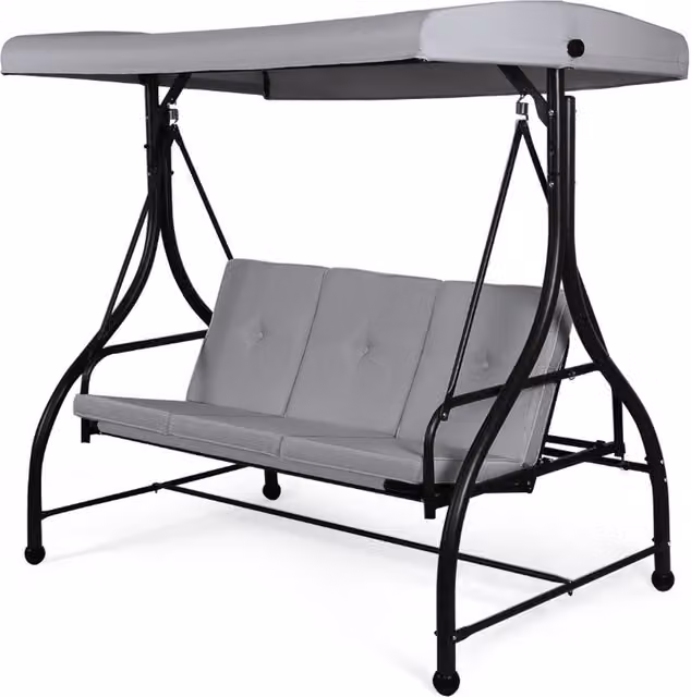 Costway Modern 3 Seater Garden Swing Chair with Sun Canopy in Grey