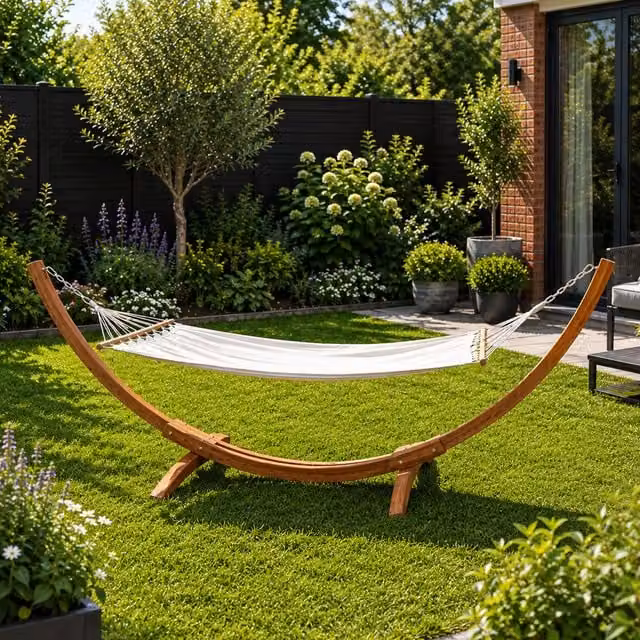 Samuel Alexander Palermo Freestanding Garden Hammock with Larch Wood Arc Stand in Cream – 1