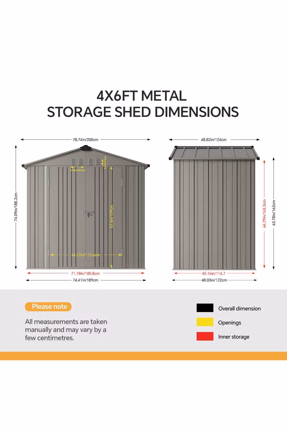 Living and Home Grey Apex Metal Garden Storage Shed with Double Doors – 3