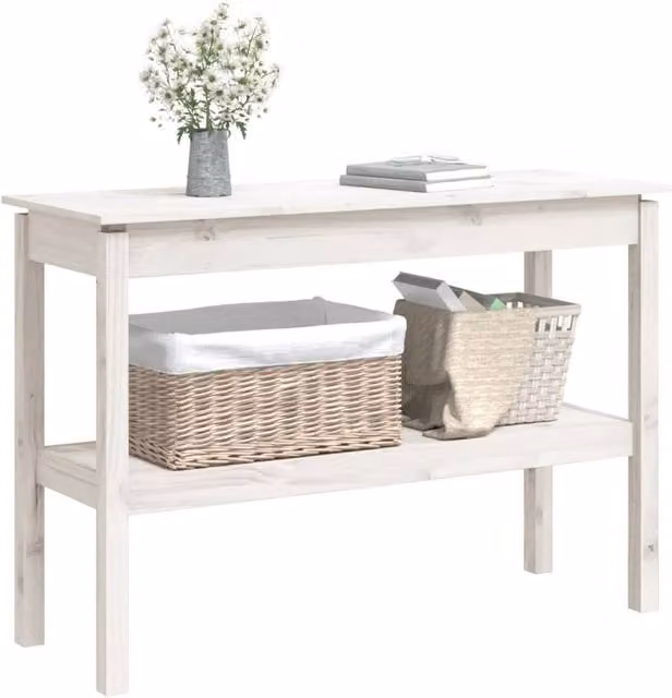 Berkfield Home Beautiful Console Table in White Solid Pine, W/D/H: 110 x 40 x 75 cm
