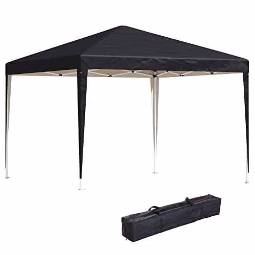 Outsunny Black Pop Up Garden Gazebo Height Adjustable Marquee Party Tent, W: 300.0 cm, D: 300.0 cm, H: 255.0 cm
