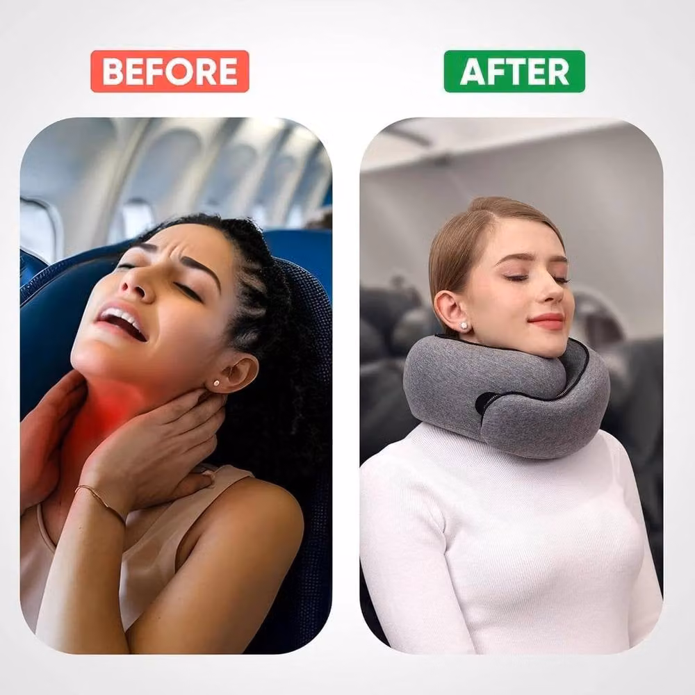 Kelvenix Grey U-Shaped Memory Foam Travel Neck Pillow with Breathable Removable Cotton Cover – 3