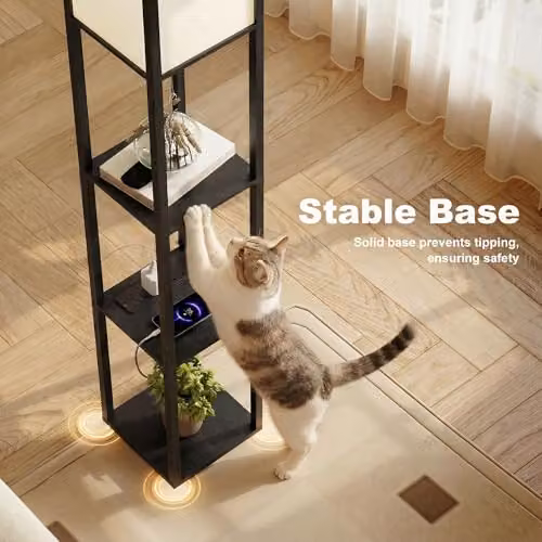 HOMCOM Modern Black Floor Lamp with 3-Tier Storage Shelves and E27 Bulb Socket – 5