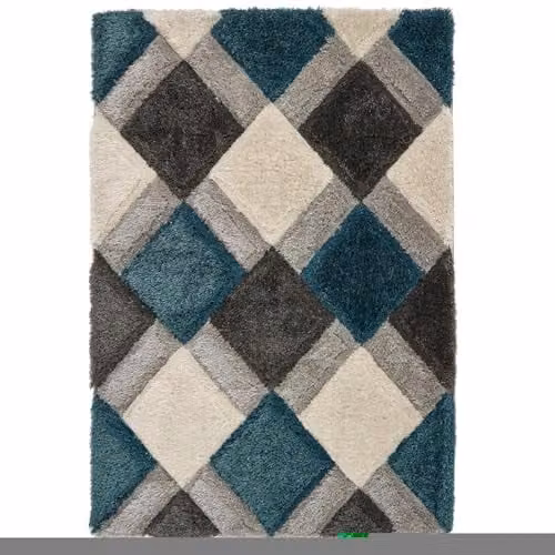 Phoenox Textiles Limited Origins 3D GEO Shaggy Geometric Rug in Petrol Blue, W: 120 cm, L: 170 cm – 1