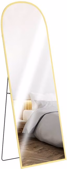 Rolipo Modern Rectangular Freestanding Standing Mirror with Gold Aluminium Frame, Height: 165 cm