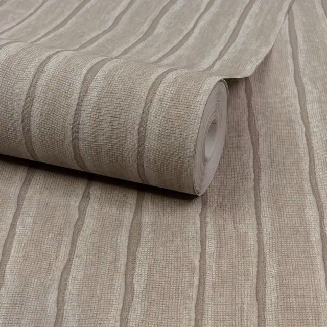 Grandeco Boutique Kalema Striped Abstract Textile Embossed Wallpaper in Beige