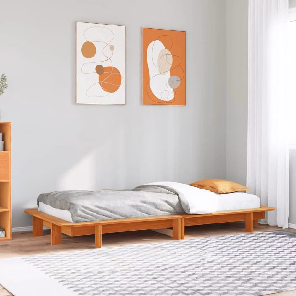 Berkfield Home Modern Waxed Pine Bed Frame in Brown, W/D/H: 90 x 200 cm – 2