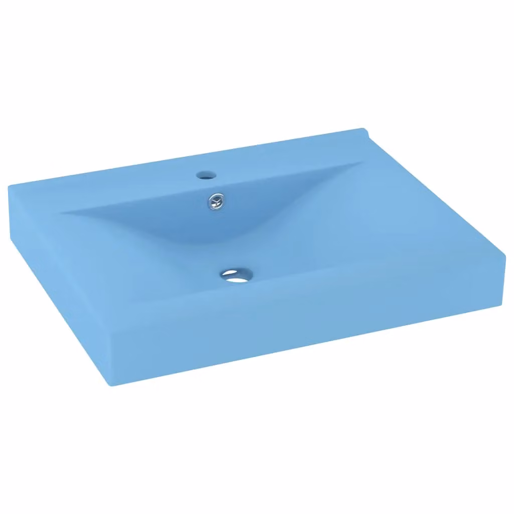 Berkfield Home Luxury Rectangular Ceramic Wall Hung Basin with Faucet Hole in Matt Light Blue W: 60 cm, D: 46 cm, H: 16 cm – 2