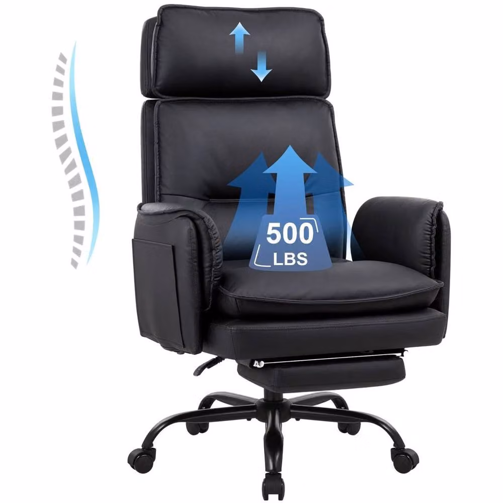 FORGEVIO Black Executive Big and Tall Office Chair with Headrest and Armrests – 2