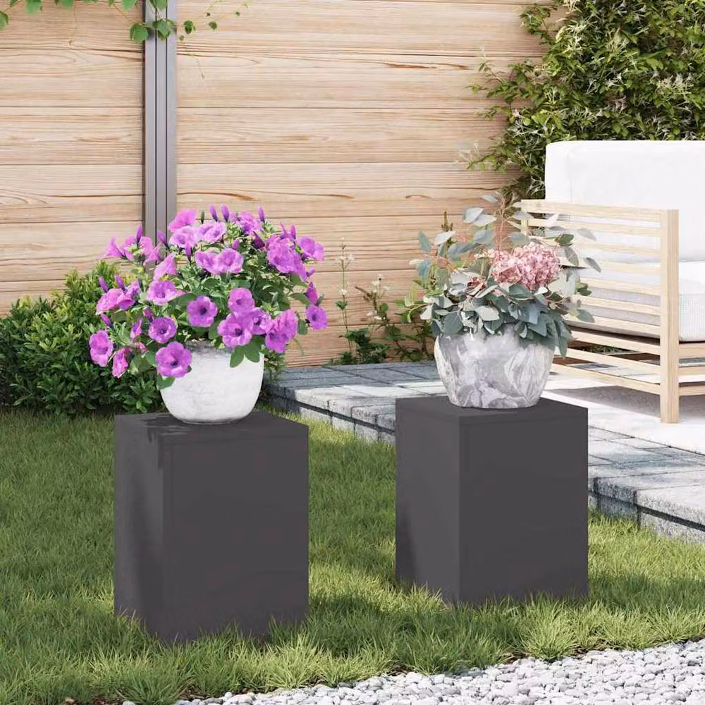 Berkfield Home Outdoor Plant Stand Pillar Set of 2, Black Steel, W/D/H: 24 x 24 x 35 cm – 2