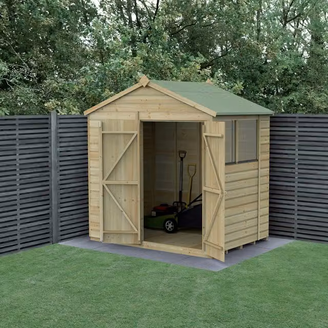 Beckwood Classic Apex Wood Shed in Brown, W/D/H: 213.36 x 152.4 x 213.36 cm